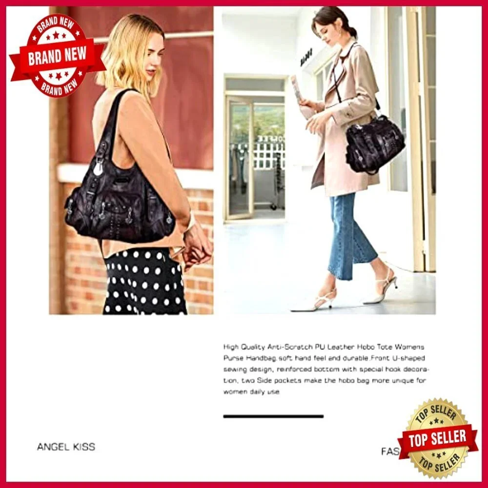 Large Soft PU Leather Hobo Shoulder Bag with Multiple Pockets